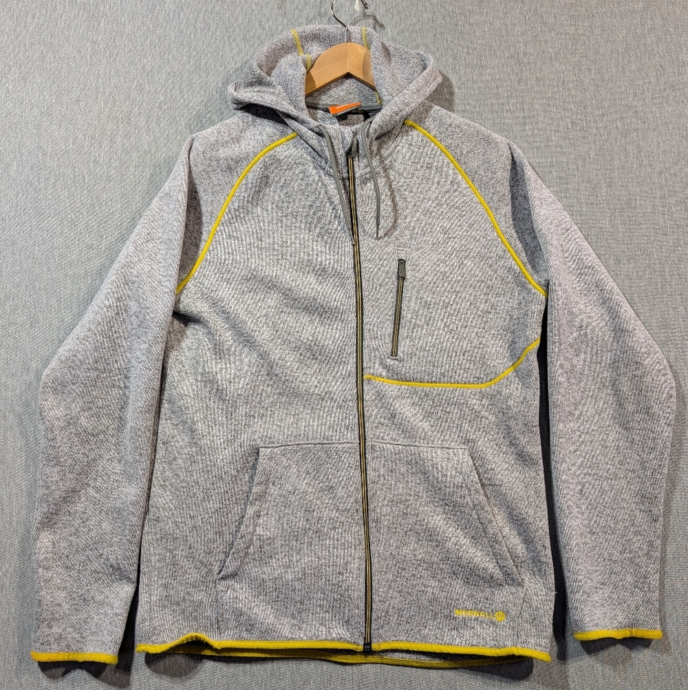 Merrell Full Zip Knit Hoodie Women's Large Gray Yellow Trim